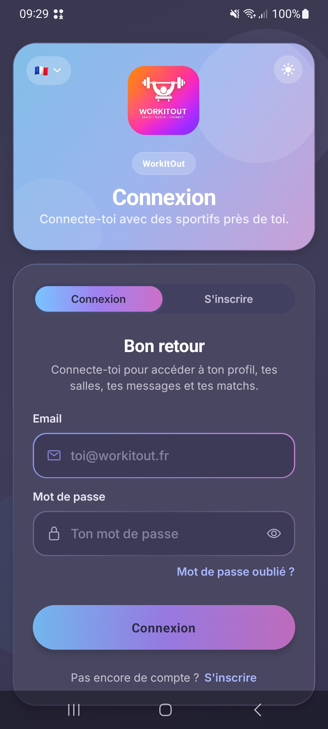 WorkItOut home screen