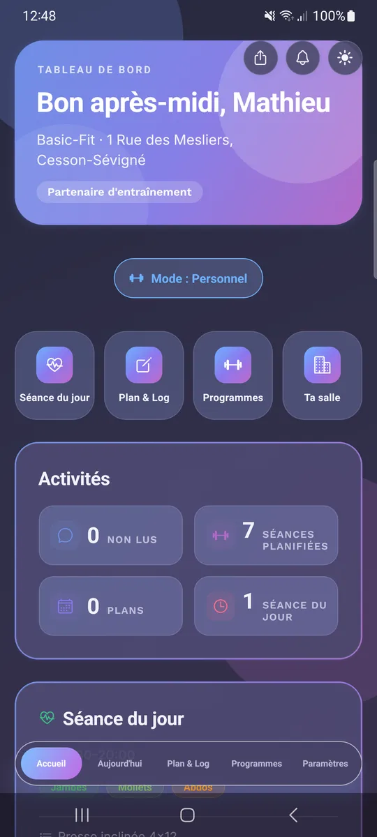Tableau de bord WorkItOut