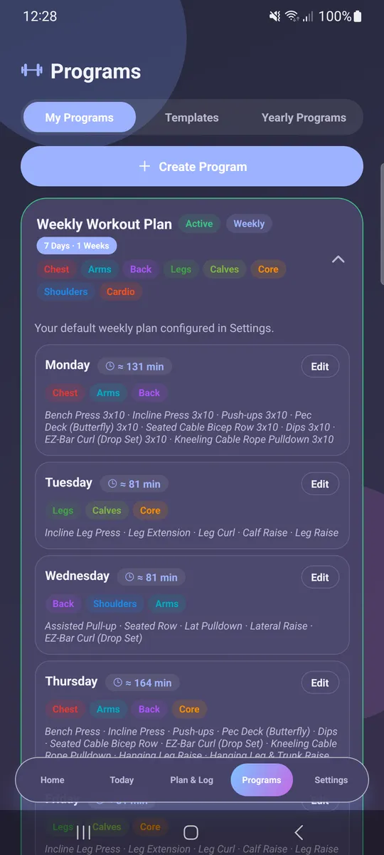 Weekly Program Detail