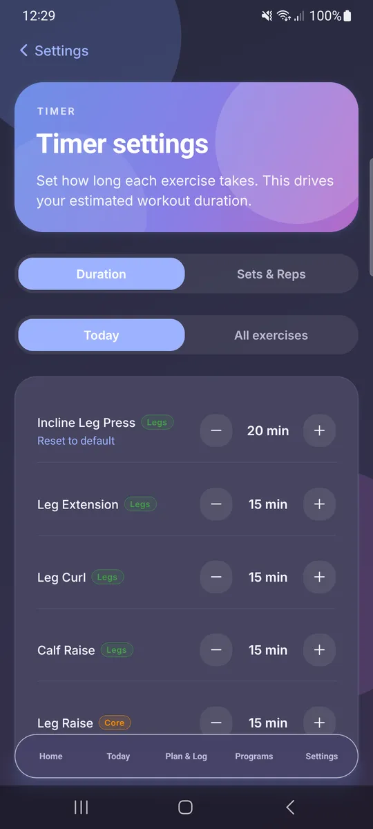 Per-Exercise Timer Settings