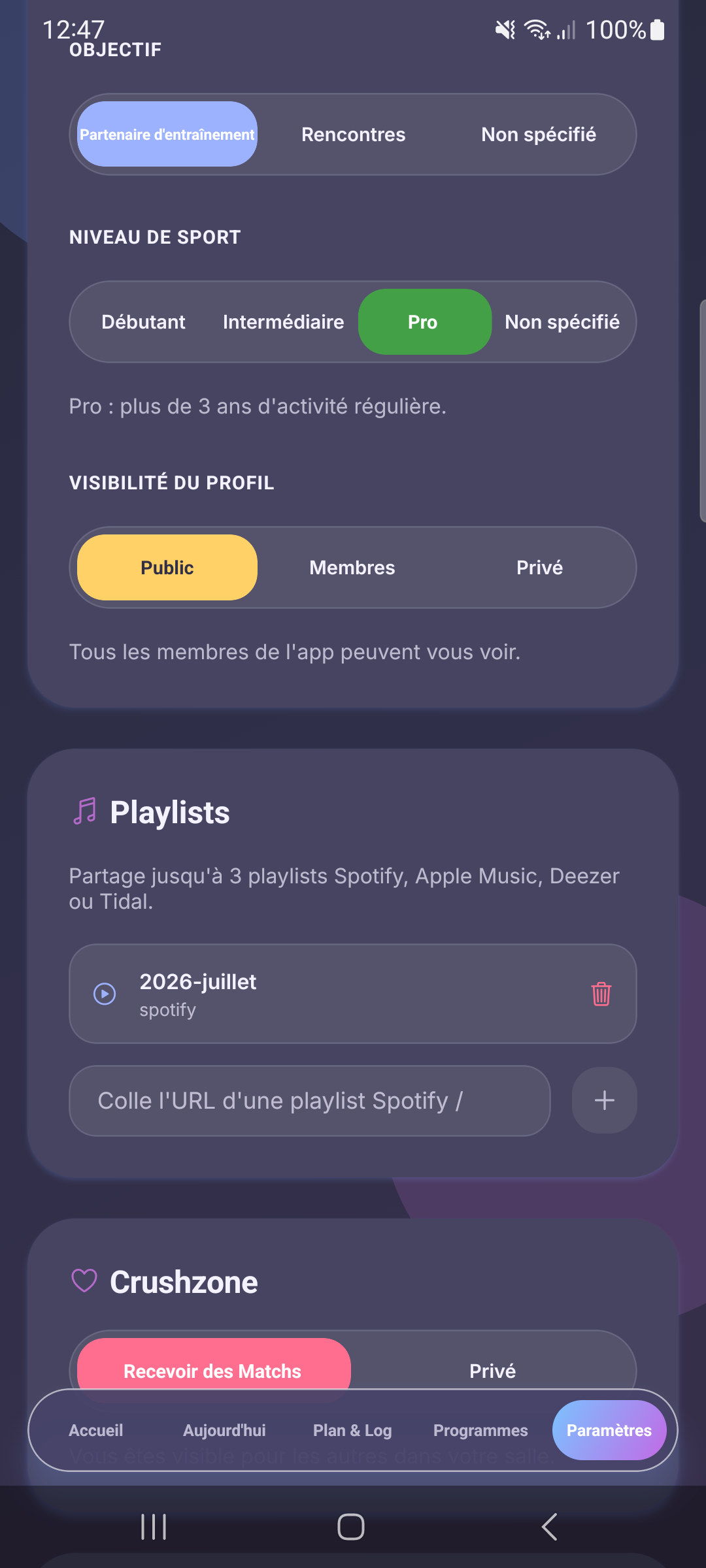 Préférences du profil