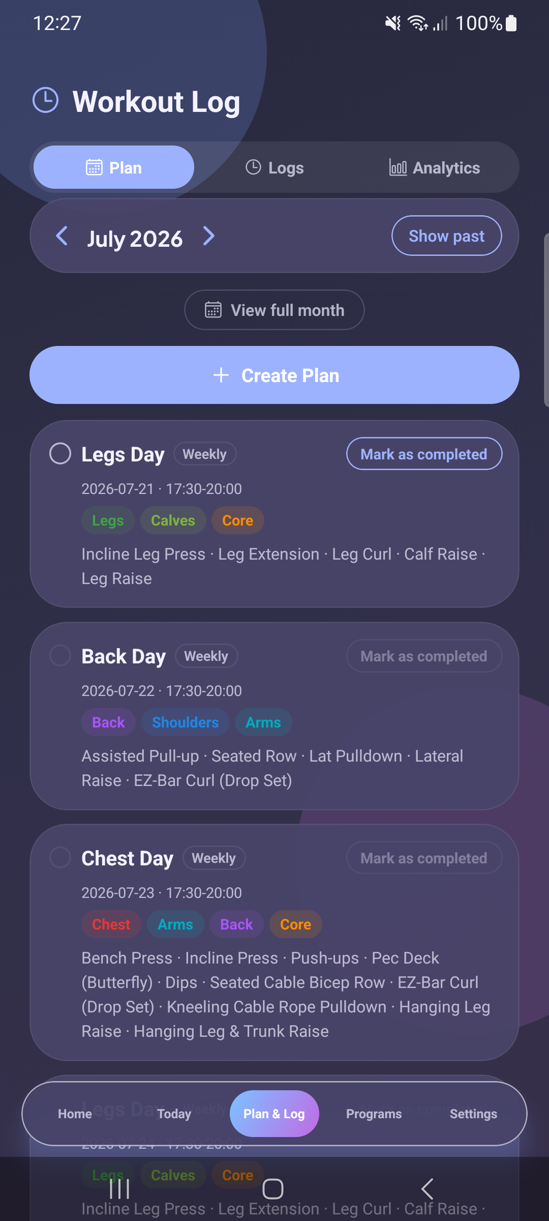 Weekly Plan View