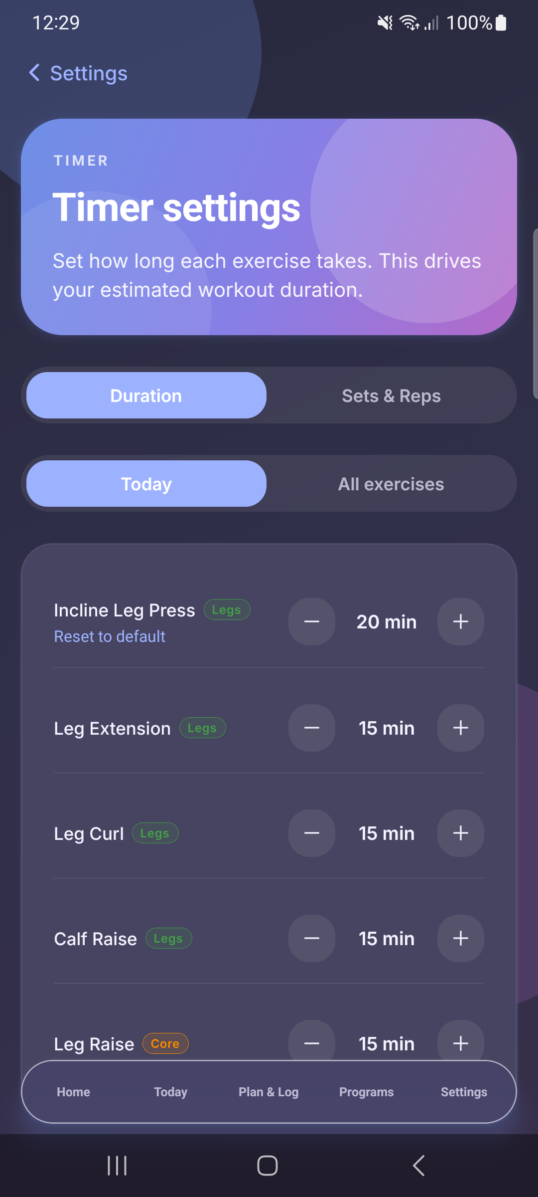 Per-Exercise Timer Settings